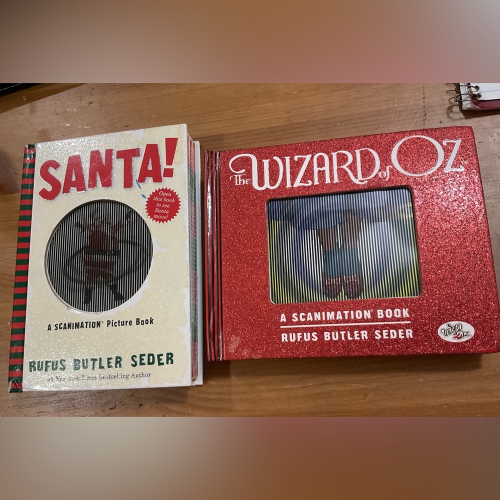 Scanimation: Duo/set of 2 glitter and hard cover pictures and big words books.